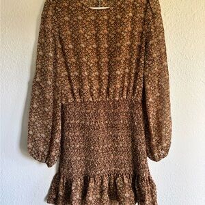 Vici Brown Floral Long Sleeve Dress